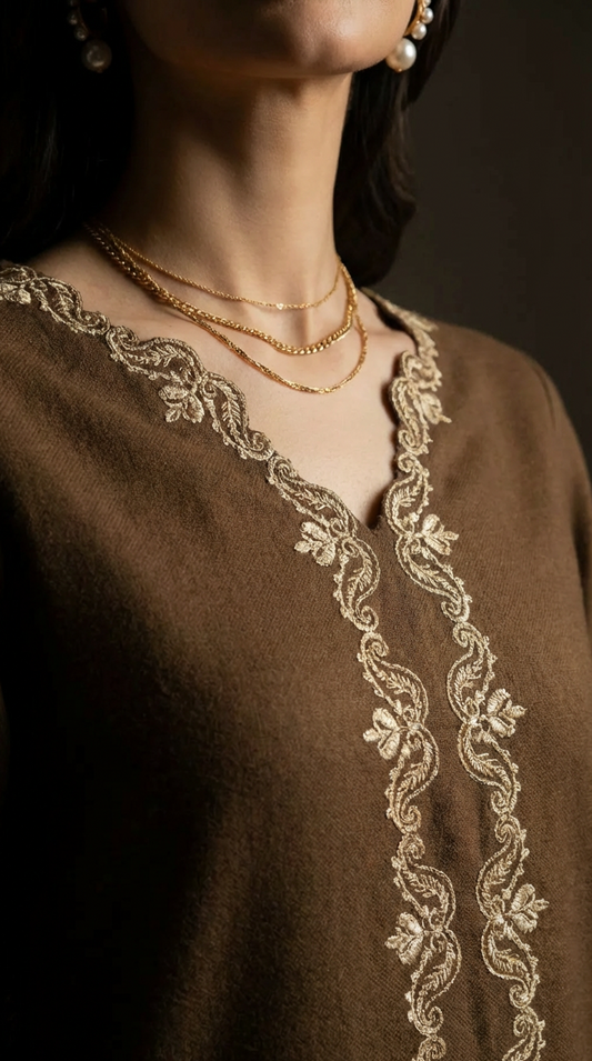 Rustic Brown Embroidered Dress