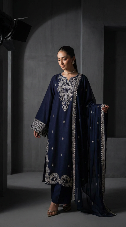 Sapphire Blue Embroidered Dress