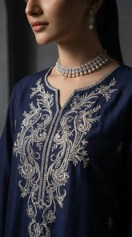 Sapphire Blue Embroidered Dress