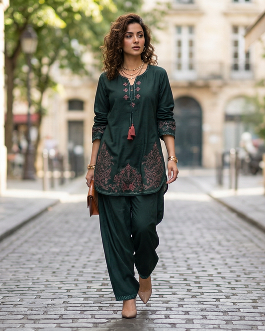 Emerald Green Cotton Set Dress